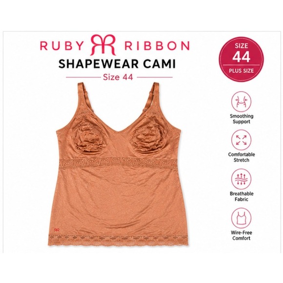 Ruby Ribbon Other - Ruby Ribbon Shapewear Cami Women 44 Bronze Lace Lift Luxe Full Support 3055
